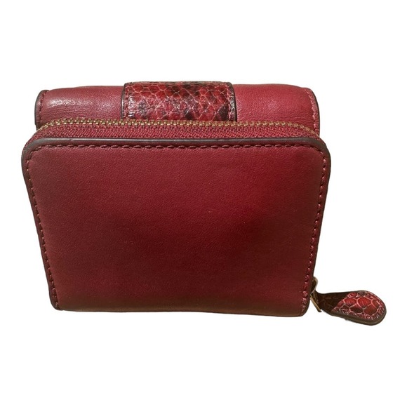 Coach Small Leather Trifold Wallet  Snake Skin Embossed Detail
 Color Cherry EUC - Picture 3 of 6